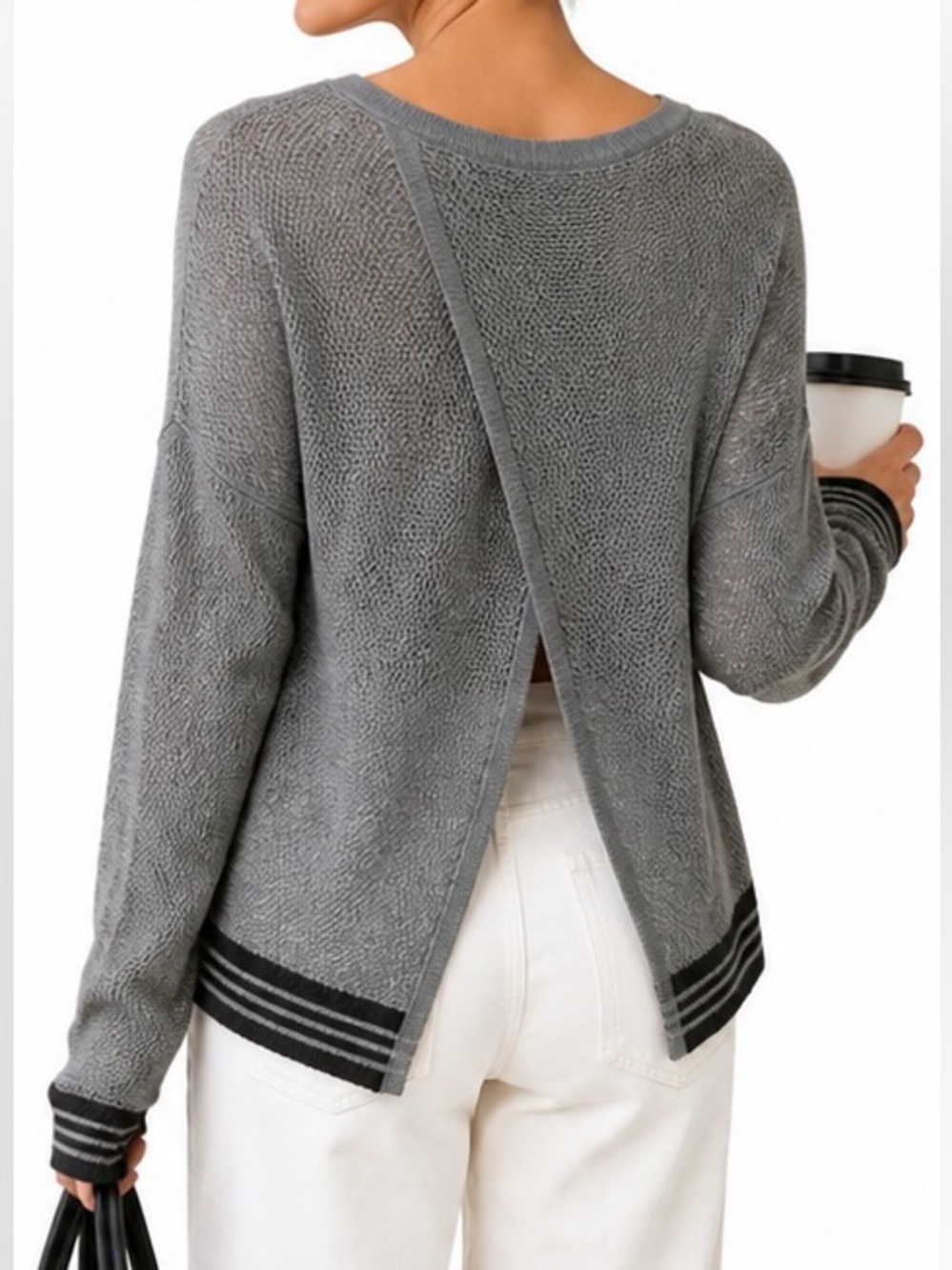 rag & bone Nikki Split Back Sheer Sweater Gray Size Small